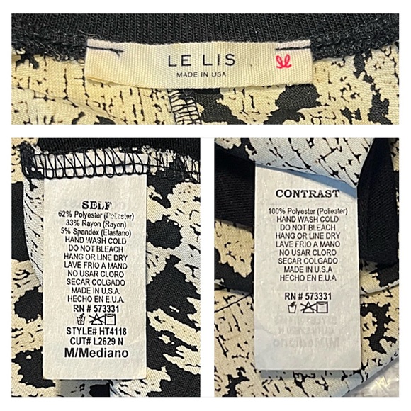 STITCH FIX LE LIS Mari M Black Pattern Mix Material 3/4 Sleeve Knit High-Low Top - Picture 7 of 11